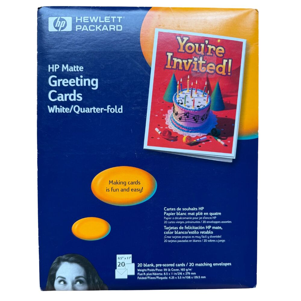 HP Matte White Quarter Fold Blank Greeting Cards 20 1/4 fold 8.5"x11" Unopened